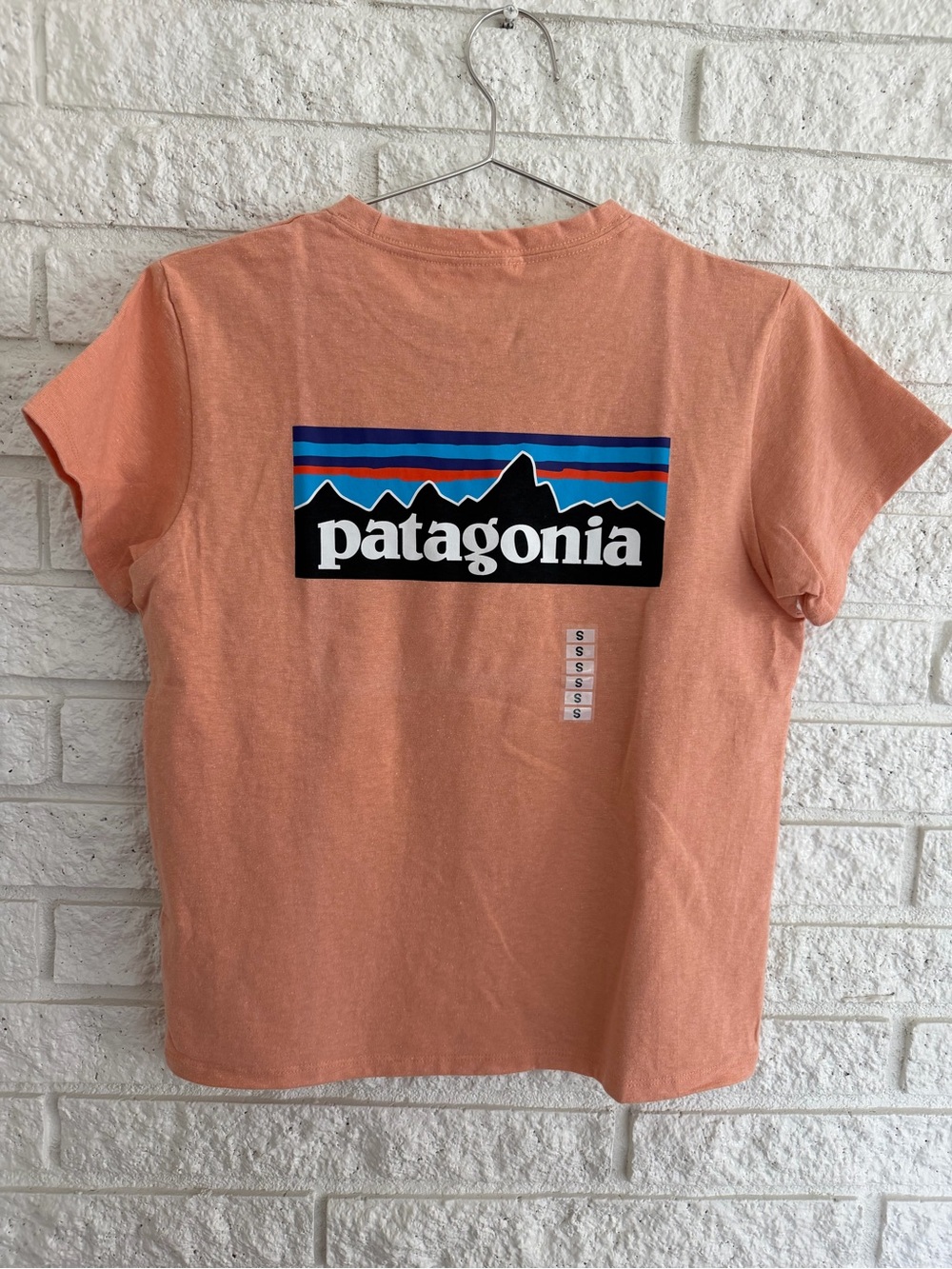 Patagonia Short-Sleeve Logo Responsibili-Tee in Peach with Blue Accent